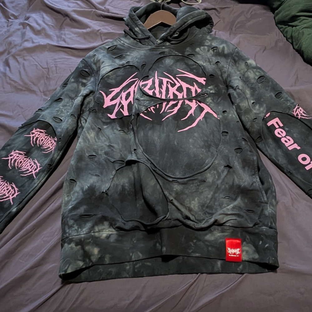 Distressed Black and Pink Graphic Hoodie